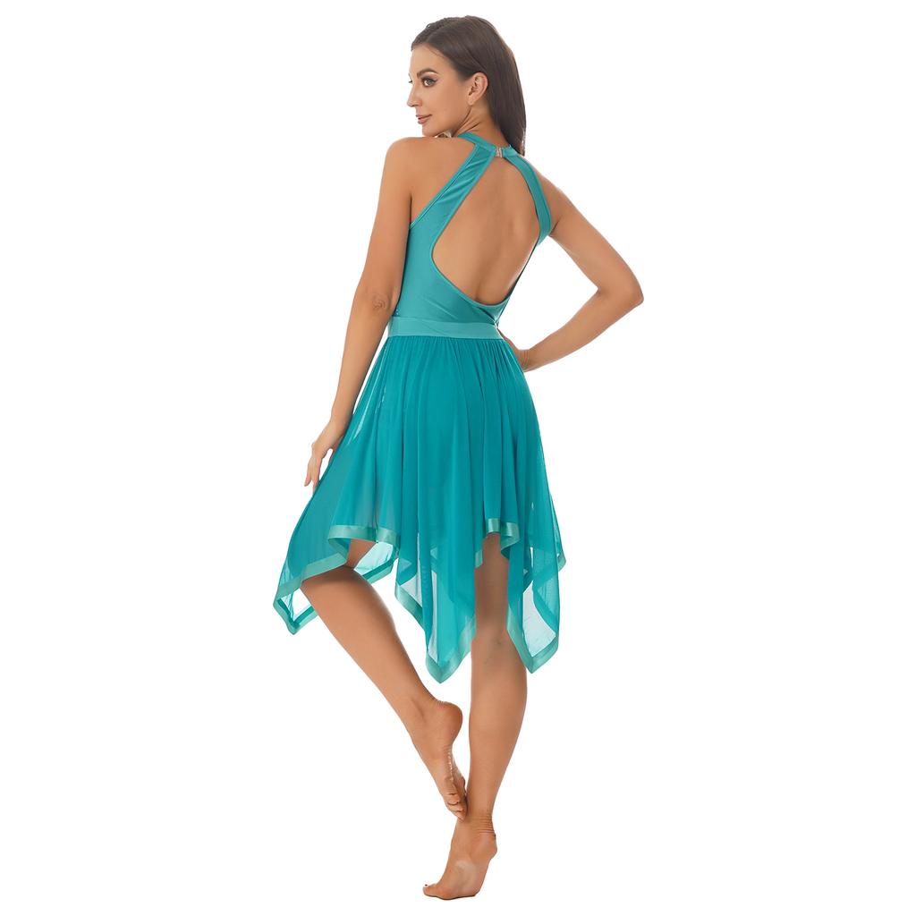 Bayan Parlak Payetler Patchwork Elbise Halter Backless Asimetrik Hem Örgü Elbiseler Dans Performansı Kostüm