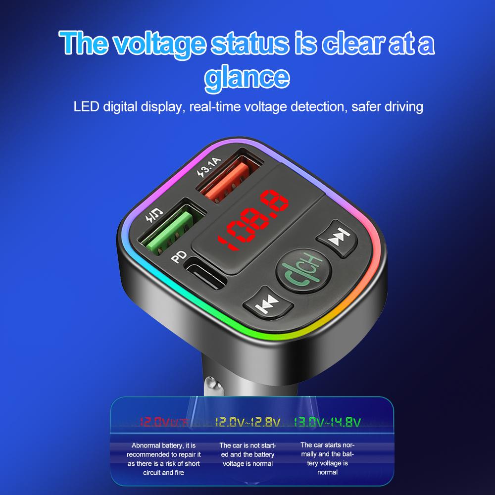 Bluetooth 5.0 FM Transmitter Handsfree Car Radio Modulator RGB PD Type C 2 USB Phone Charger TF Card & U-disk AUX Mp3 Music Kit