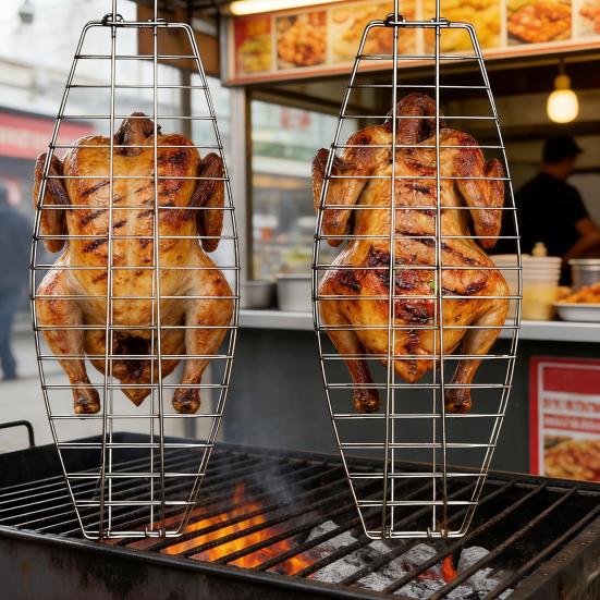 Grilled Fish Basket Stainless Steel Hanging Fish Grill Rack Adjustable Locking Hinges Flipping Fish Grill Tool for Whole Fish & Seafood