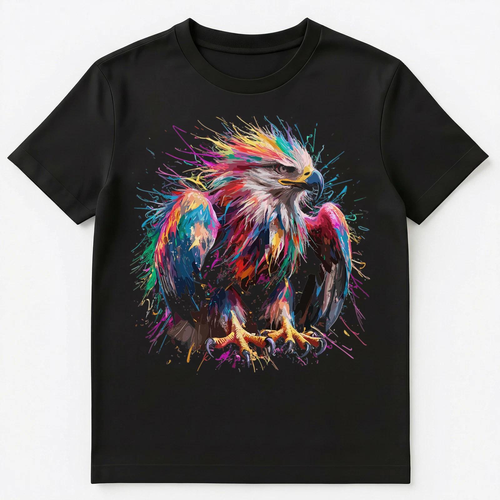 Colorful Paint Splash Eagle Art Graphic Unisex T-Shirt 4XL