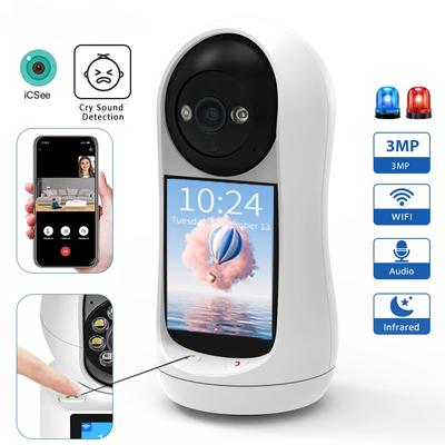 3MP PTZ Wifi kamera Videohovor s 2,8 palcovou IPS obrazovkou Detekce zvuku Baby Cry Zabezpečení IP kamera Baby Monitor iCSee