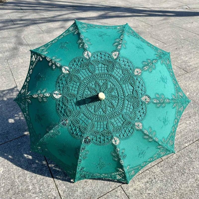 Handgefertigter Baumwollspitzen-Sonnenschirm Künstlerische Blumenstickerei Hochzeitsschirm Outdoor Sonne