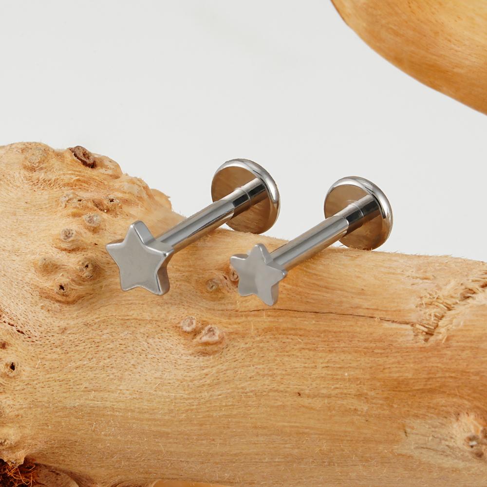 Right Grand G23 Titanium Internally Threaded Star Shape Labret Lip Monroe Helix Tragus Earring Stud Piercing
