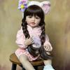 55cm 22Inch Reborn Dolls Full Silicone Body Baby Girl with Long Brown Hair, Lifelike Princess Toddler Bebe Newborn Christmas Gift