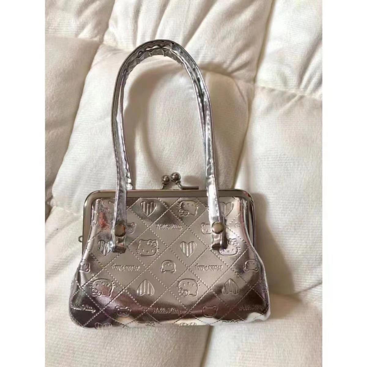 

Антикварная сумка-клипса, средневековая сумочка, мультяшная сверкающая сумка-тоут из серебра и золота, переносная сумка через плечо. серебряный