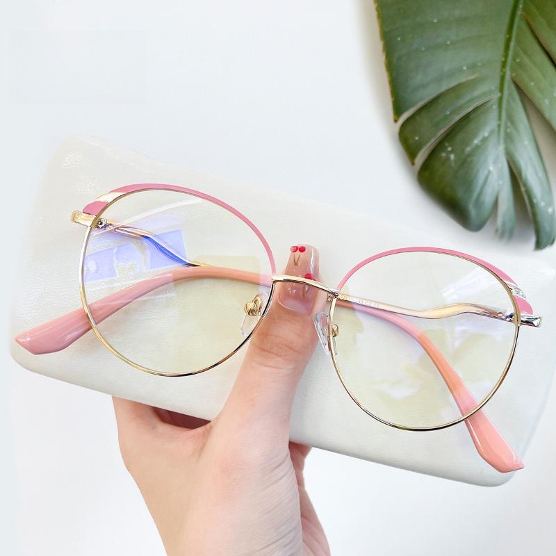 EYORA Fashion Metal Round Full Rim Reading Glasses Anti Blue Ray Myopia and Hyperopia Photochromic Prescription Eyewear Lens