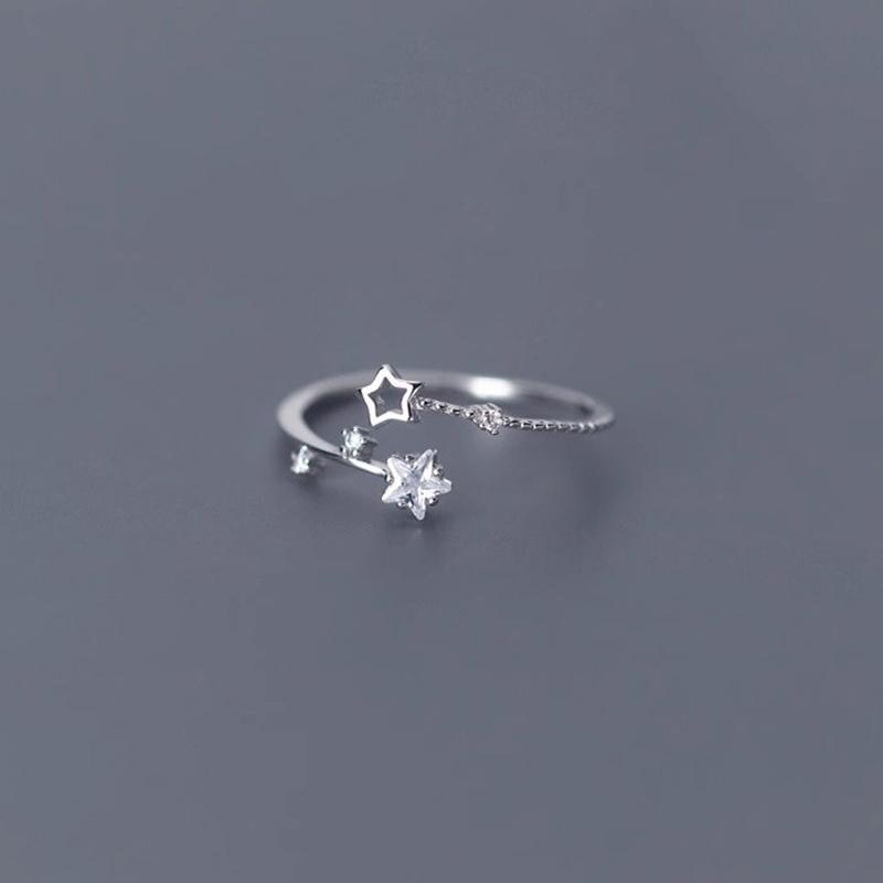 Korean Silver Color Shiny Five Pointed Star Rings for Women Simple Zircon Cross Hollow Star Open Finger Rings Jewelry Party Gift