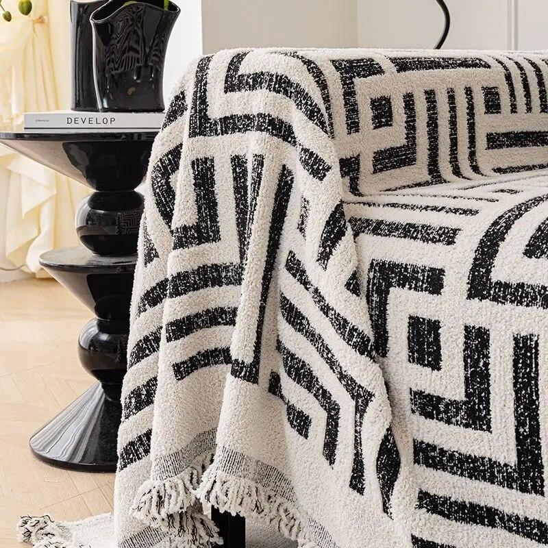 Husă de canapea cu model geometric cu ciucuri nordice Husă de canapea universală în patru anotimpuri Pătură anti-alunecare Prosop canapea modern