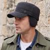 Mens Winter Warm Wool Blend Flat Top Cap with Ear Flaps Outdoor Cold Weather Hat