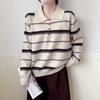 Women's Korean-Style Color Block Striped Knit Pullover Sweater: 2026 Autumn/Winter Casual Layered Top.
