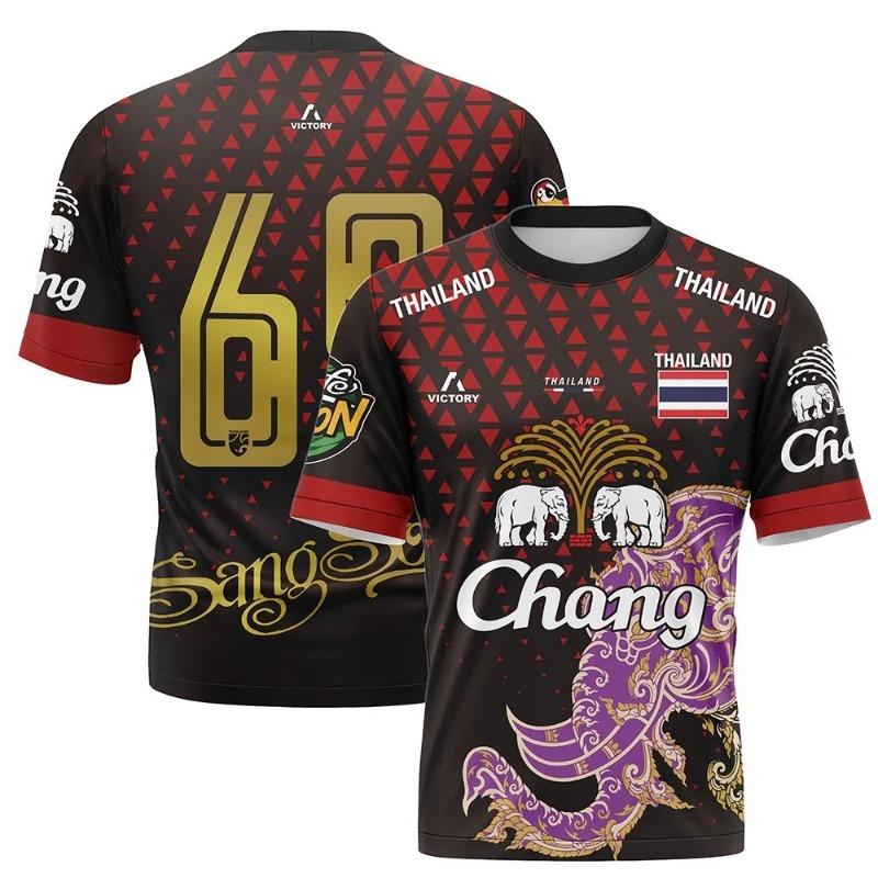 Thailändischer Elefant Chang 3D-Druck Sport Schnelltrocknend Atmungsaktiv Herren T-Shirt Outdoor Muay Thai Trikot Training Eltern-Kind Kurzarm