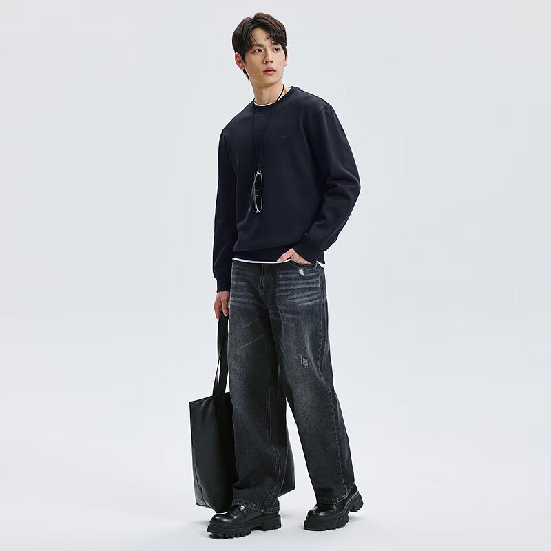 SEPTWOLVES Men's Fleece-Lined Thermal Antibacterial Round Neck Sweatshirt