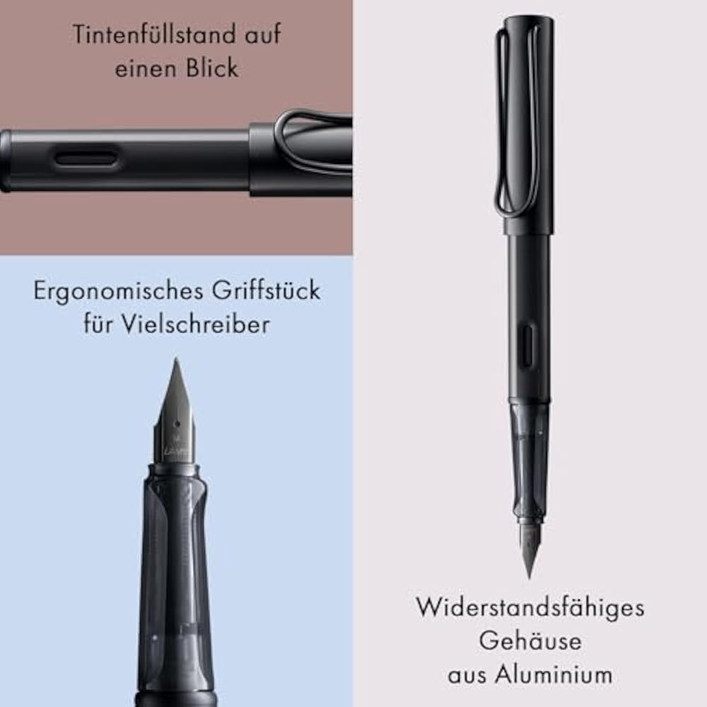 LAMY AL-Star Black Fountain Pen - Ergonomic Grip and Black Steel Nib Size M - Lightweight Aluminu...