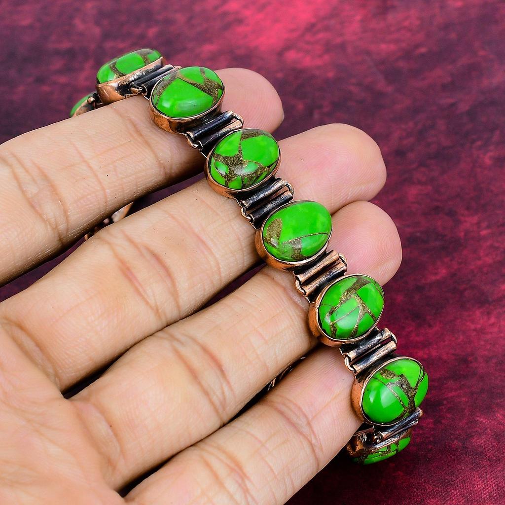 Copper Green Turquoise Bracelet Copper Adjustable Chain Bracelet Gemstone Jewelry