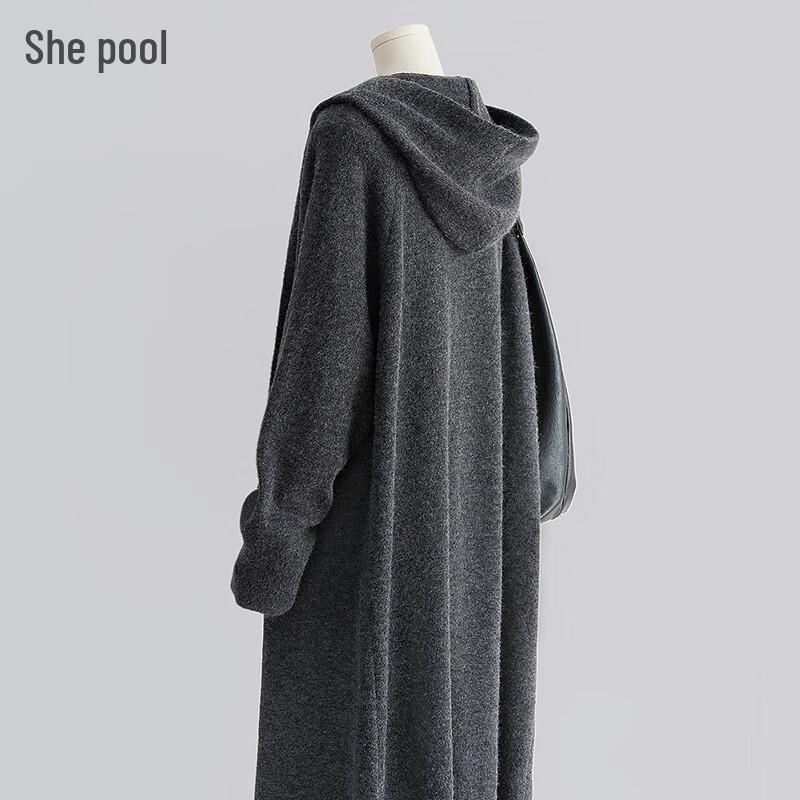 

Women s Hooded Mid-Length Knitted Cardigan One Size