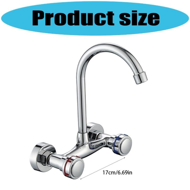Hot Cold Water Wall Faucet With Double Handles 360 Rotating Spouts for Washing Use