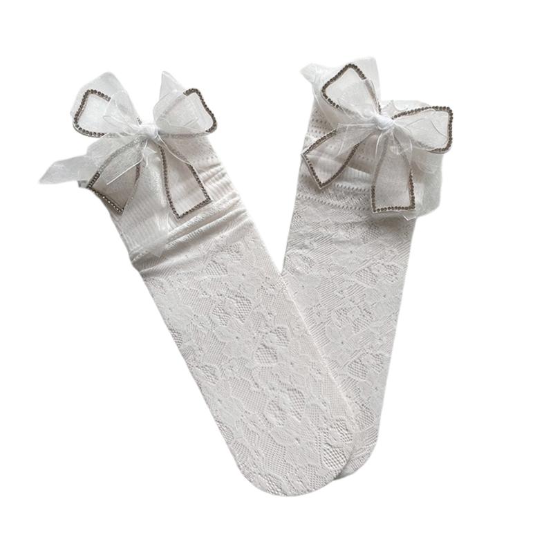 

Little Girls Knee High Socks Over The Knee Socks Lolita Lace Mid-Tube Socks Nylon Socks Lace Jacquard Socks White/Black білий