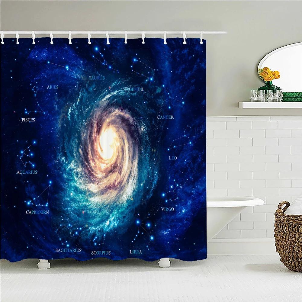 Earth Moon Starry Sky Scenery Printing Shower Curtains Bathroom Curtain Waterproof Fabric With Hooks Home Decoration Bath Screen