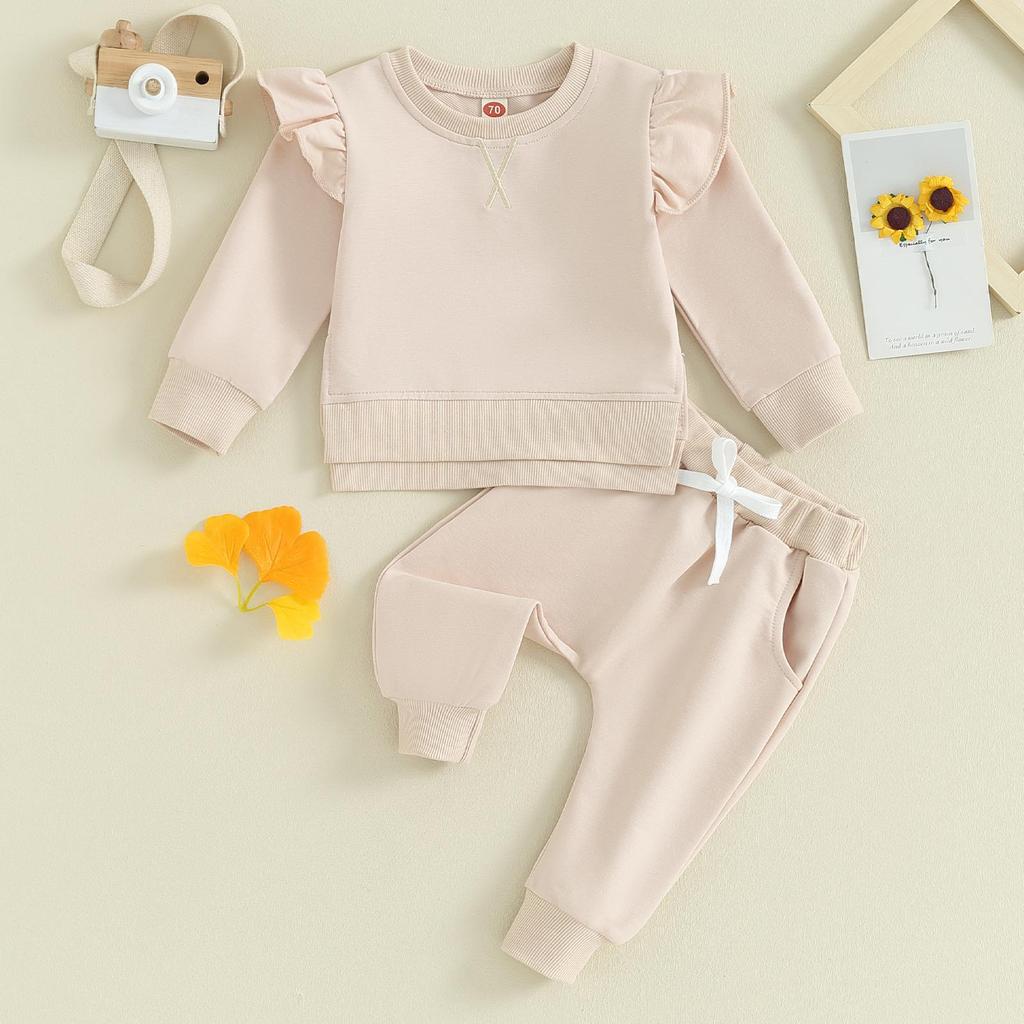 Toddler Girls Fall Outfits 6M 12M 18M 24M 3Y Cross Pattern Crew Neck Side Slit Long Sleeve Sweatshirts Elastic Waist Pants 2Pcs Fall Clothes Set