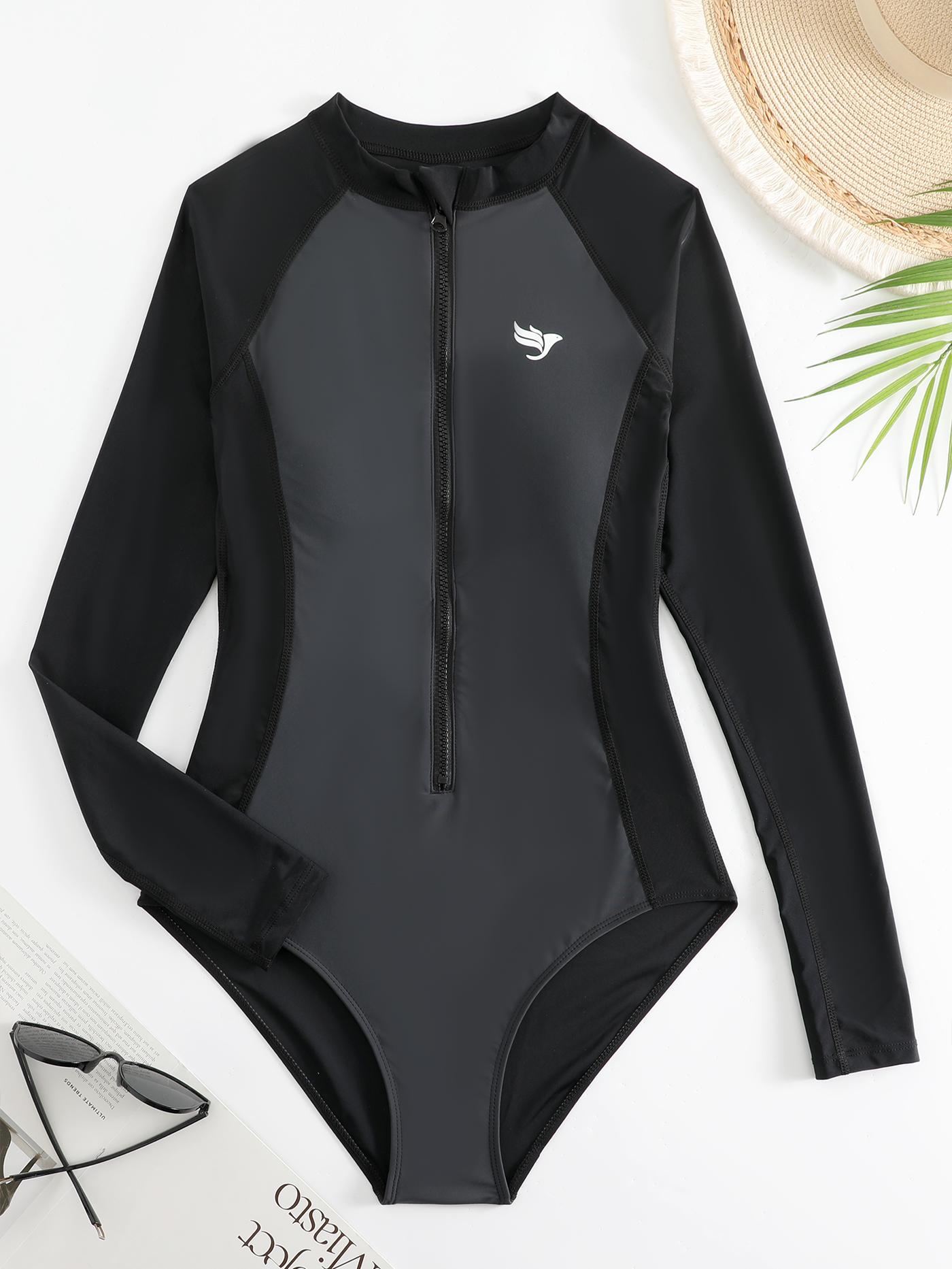 

Женский купальник с длинным рукавом, костюм для серфинга, купальник на молнии, цельный купальник, бикини с принтом M чёрный