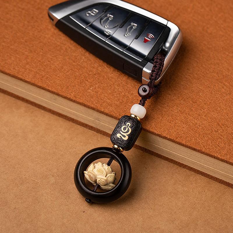 Buddhism Lotus Flower Keychain Accessories Wooden Buddha Lucky Beads Keyring Pendant Car Bag Key Chain Buddhist Gift