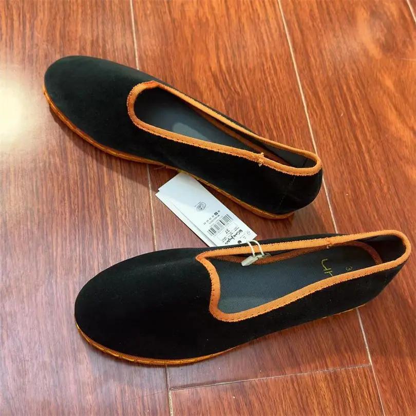 Fashion Casual Flats Shoes for Women 2025 Velvet Soft Canvas Black Loafers Spring Autumn Slip-on Shallow Ladies Shoes On Offer New In