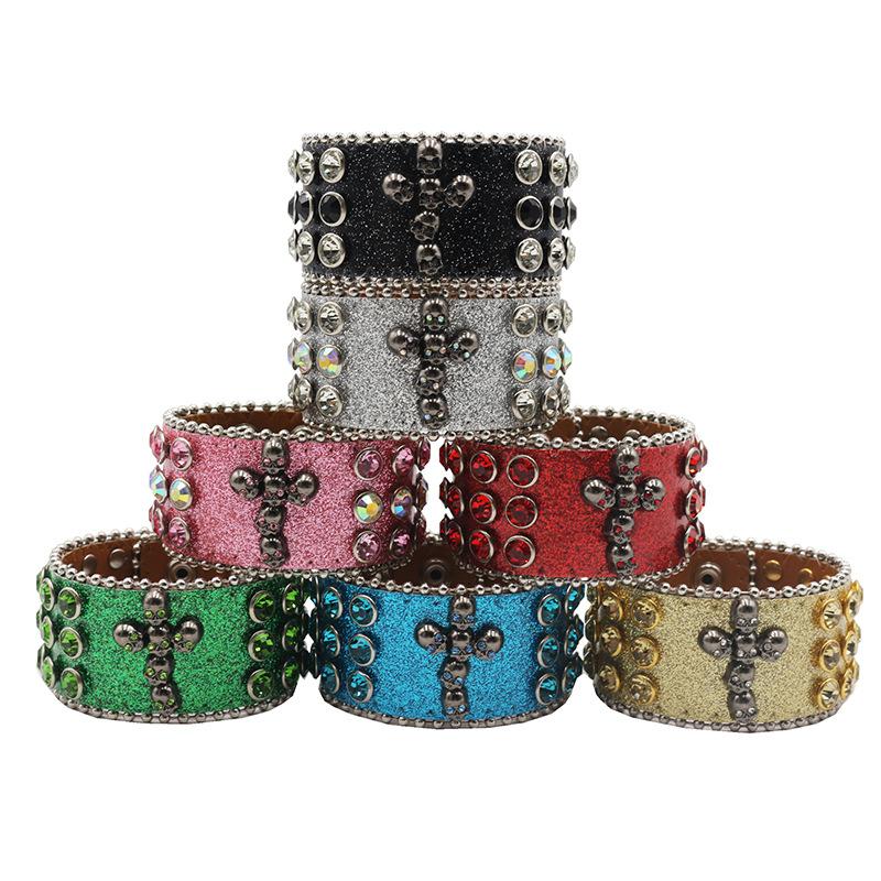 Design Diamond and Rhinestone Bracelet, Gothic Hip-hop Punk Trend PU Leather Bracelet