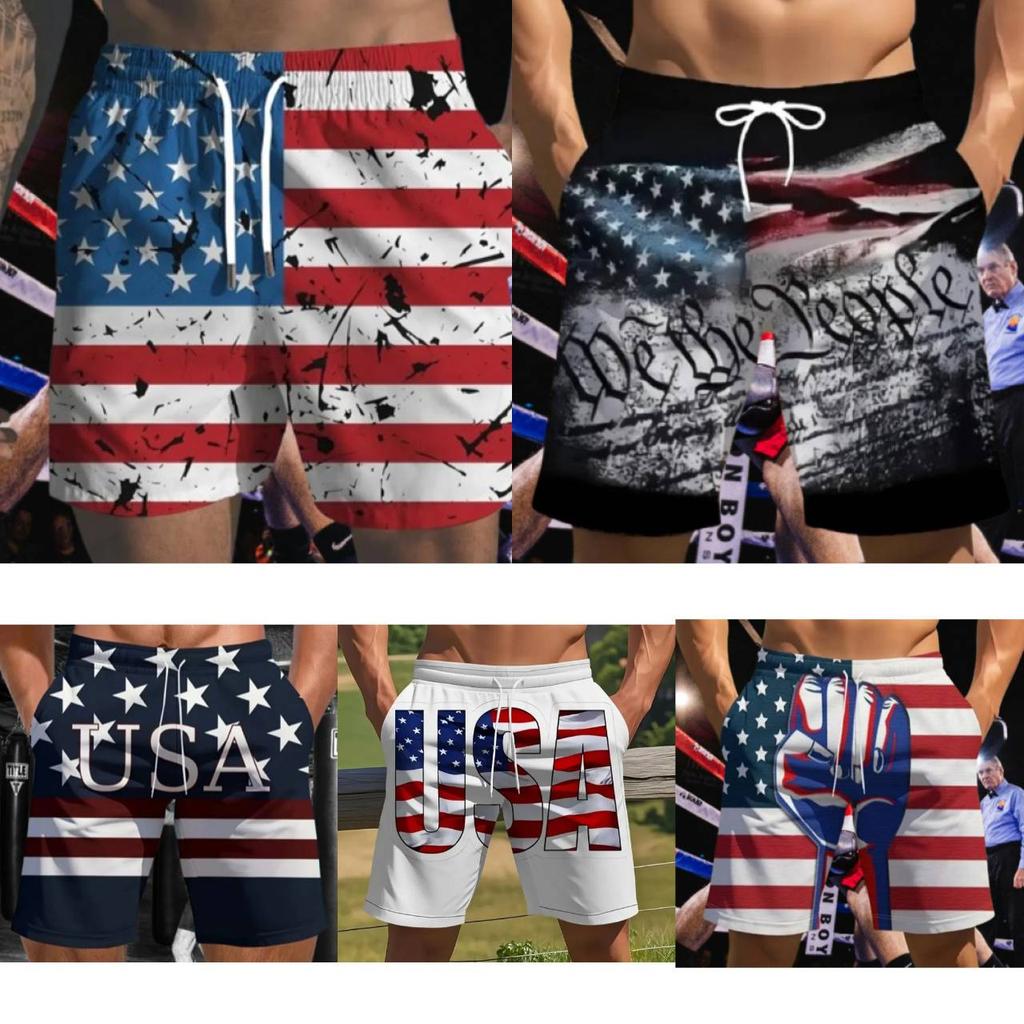 USA America United States Flag Muay Thai Boxing Kickboxing Shorts 3D Print Training Unisex Men Women Quick Dry Fitness Gym Sport Workout