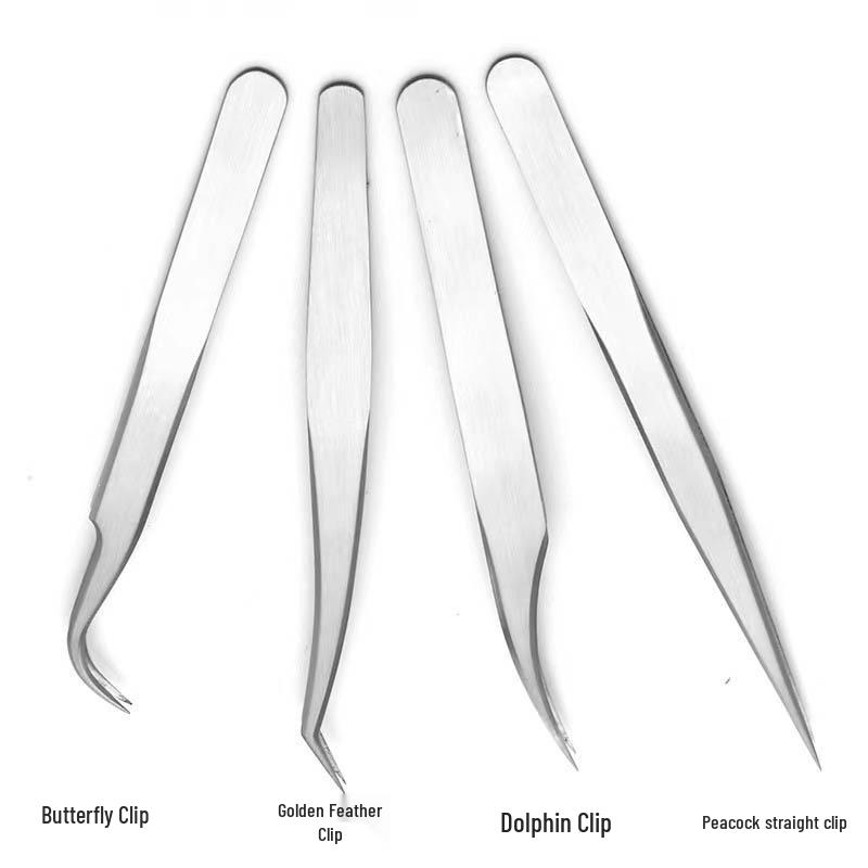 Dolphin Gold Precision Eyelash Tweezers with Feather Clip for Technicians