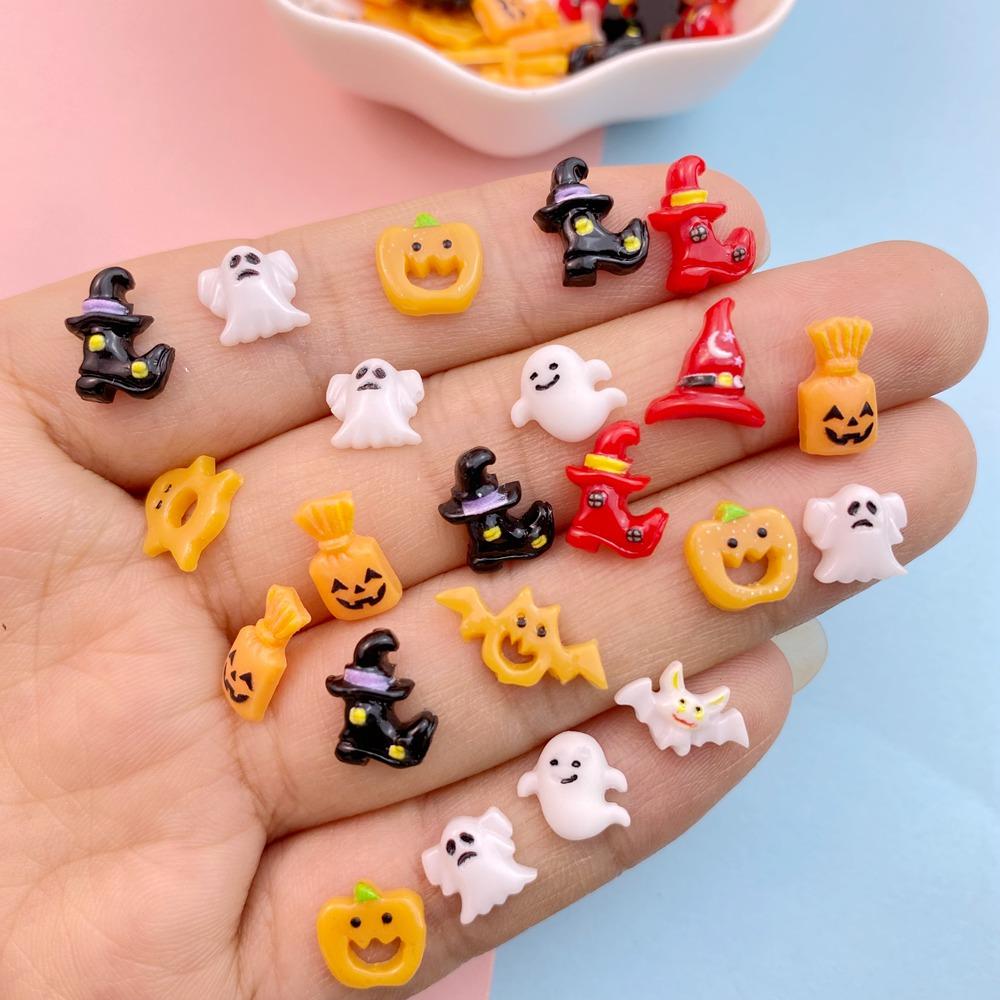50Pcs New Cute Resin Cartoon Mini Halloween Collection Flat Back Parts Embellishments For Hair Bows Accessories