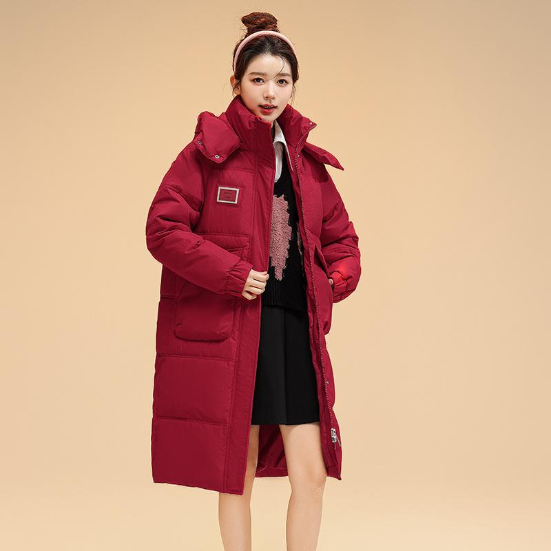 New Joker Loose White Eiderdown Down Jacket Ladies Extended Winter Hooded Down Jacket