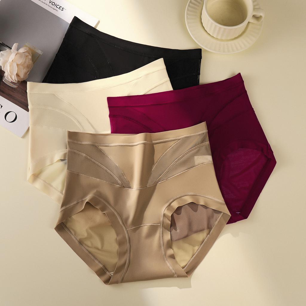 Women's Summer Net Yarn Breathable Hip and Belly Non  Scratch Long Bottom Crotch High Waist Molded Briefs
