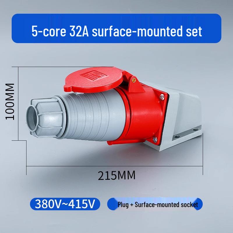 Waterproof 3-Pin 5-Hole Industrial Socket Connector (16A/32A) - Male-Female Mating, Non-Explosion-Proof.