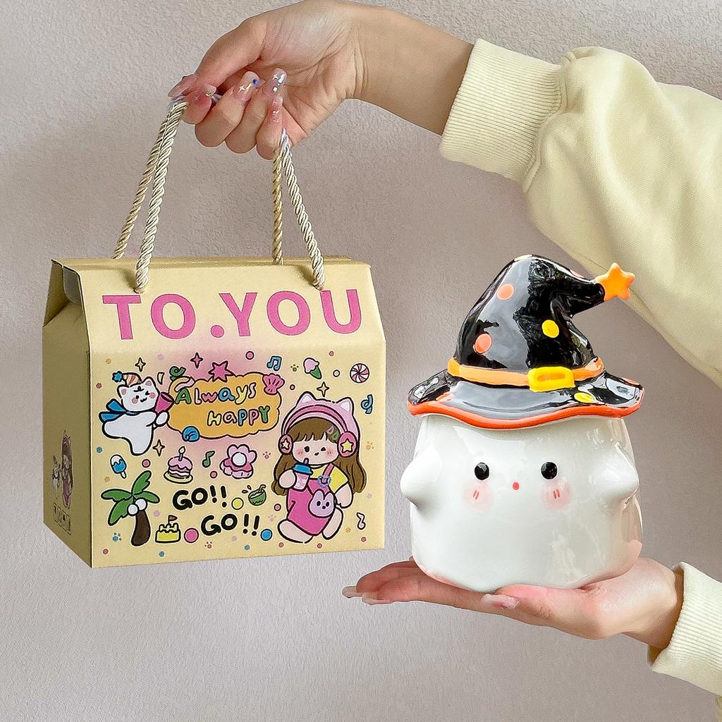 Birthday gift girls ceramic cup boys mug with lid creative cup for girlfriends high value cute water cup