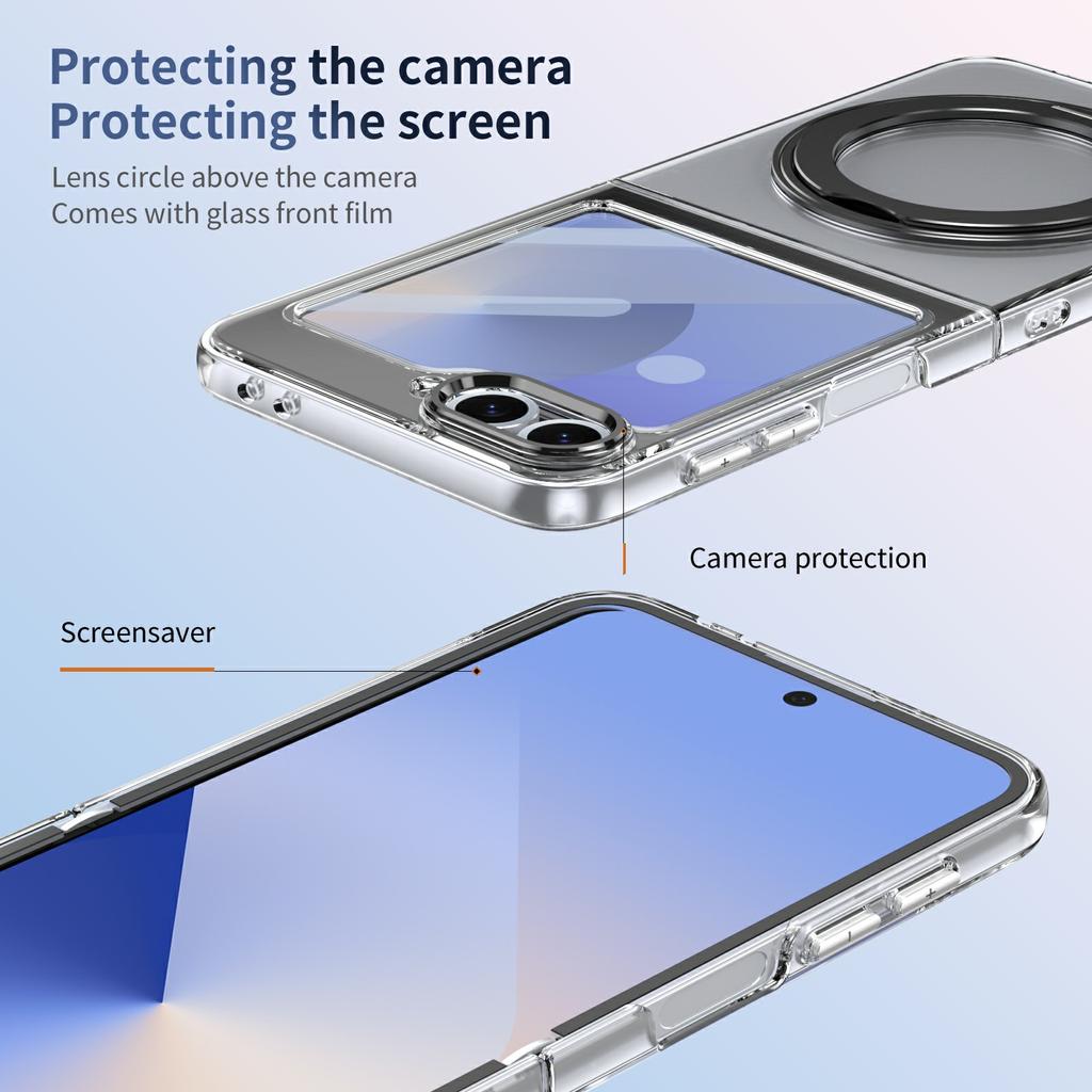 For Samsung Galaxy Z Flip6 5G Case Magnetic Kickstand Clear PC Phone Cover with HD Screen Film