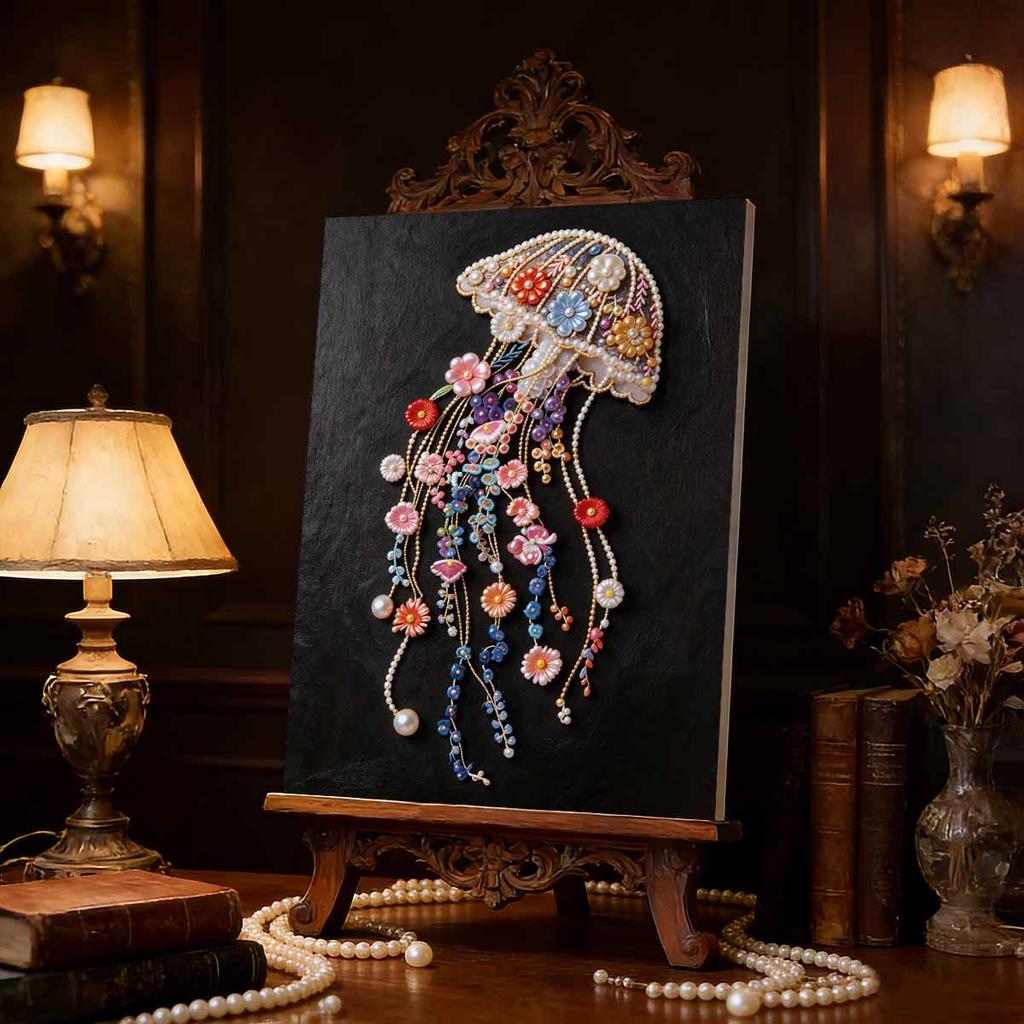 Pearl DIY The Flowers and Jellyfish Art Kits 15.7x19.6inch Gem Art Pearl Painting Kits Without Frame for Adults Gift Idea Home Wall Decor