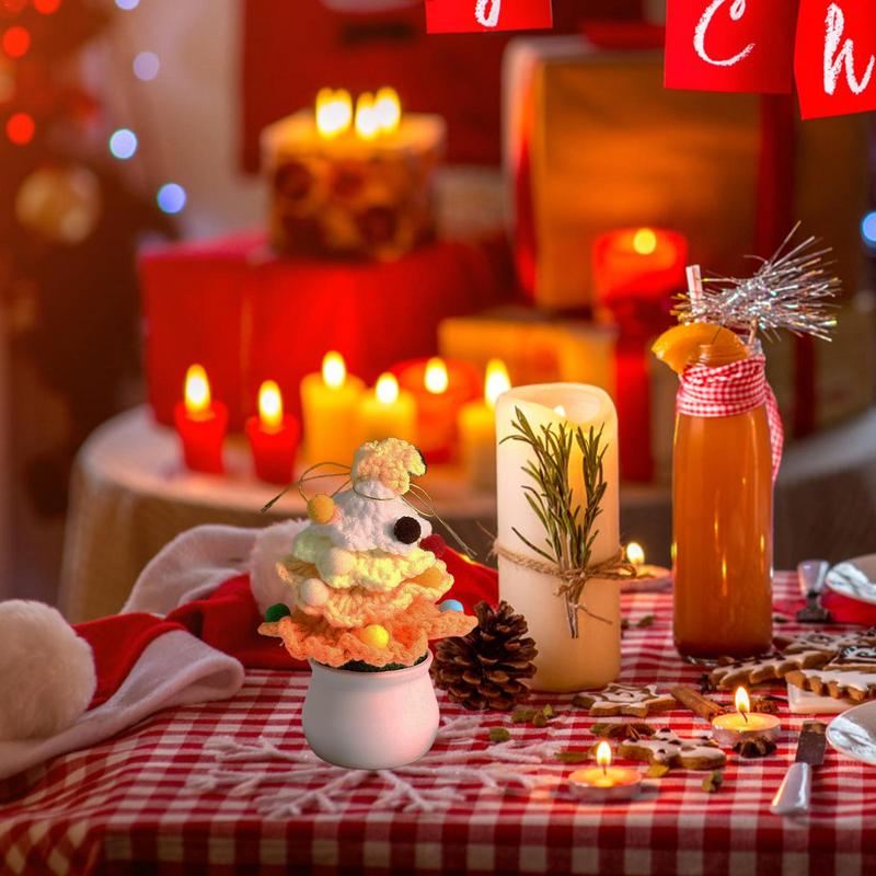 Knitted Christmas Tree  Portable Crochet Flowers Creative Knitted Ornament Handmade Artificial Flowers Crochet Christmas Decor