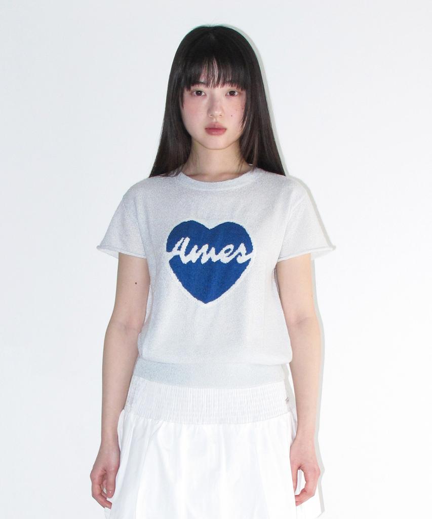 AMES-WORLDWIDE Heart Short Sleeve Knit Blue