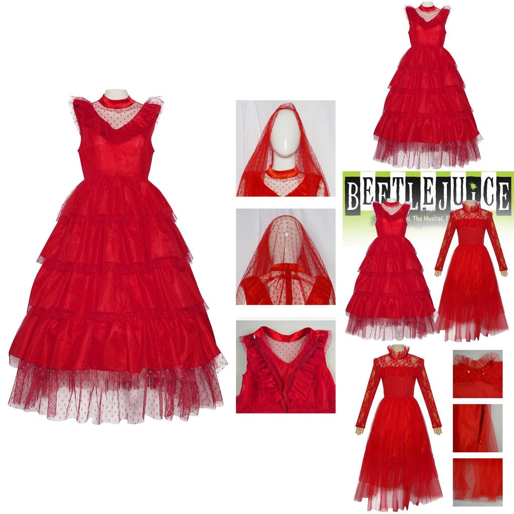 Elegant Lydia Beetlejuice Red Tulle Cosplay Dress For Halloween And Performances