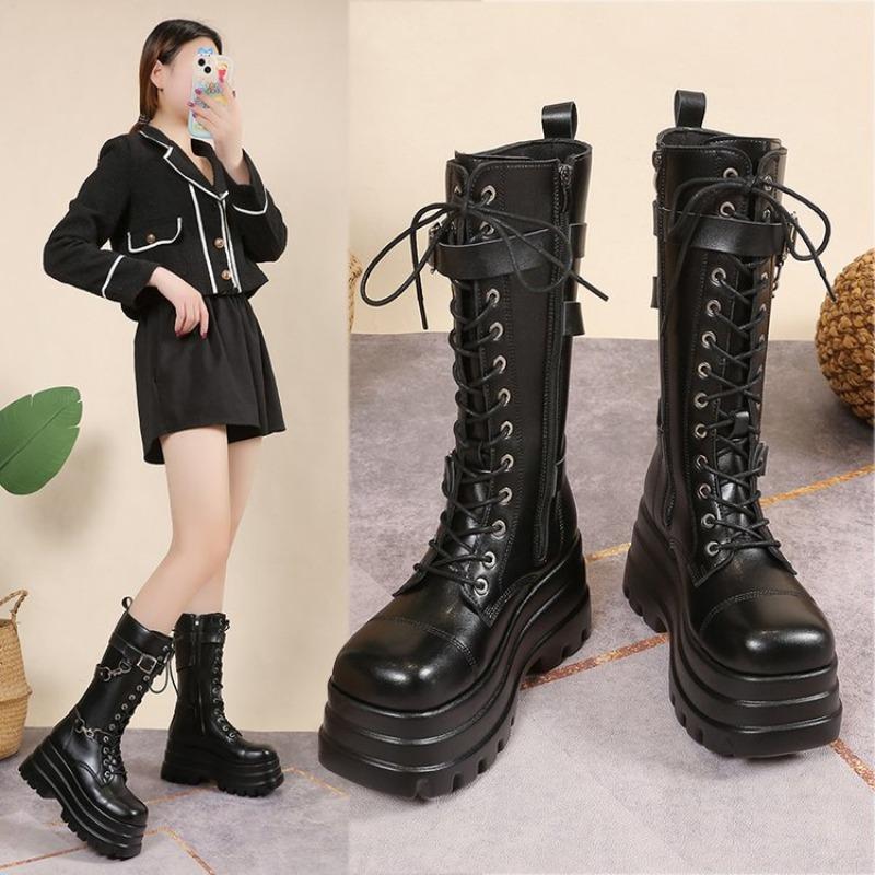 New punk style thick bottom heightening medium tube women's boots knight boots women