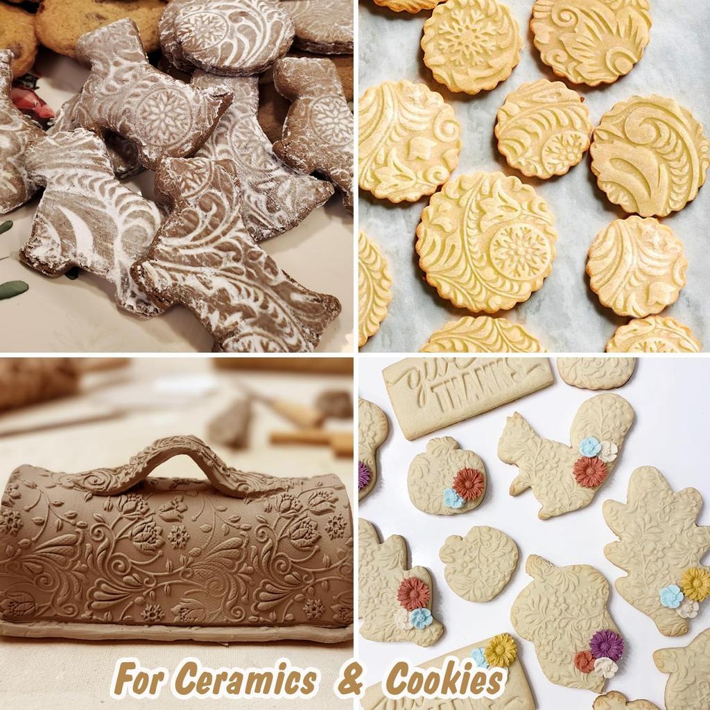 Christmas Embossed Rolling Pin for Baking Cookies Embossing Rolling Pins with Design Wooden Engraved Springerle Roller Pin Dough Patterned Clay