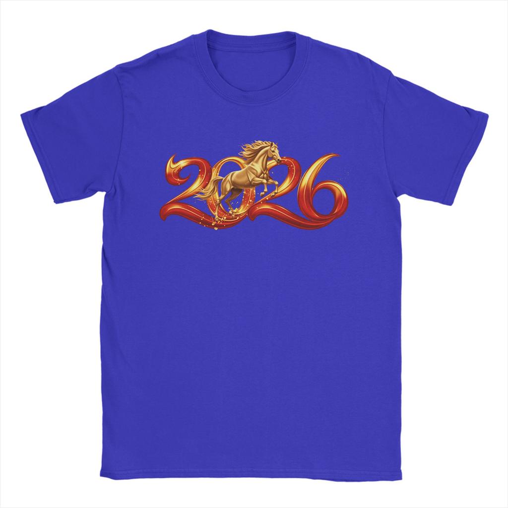 New Year Of Horse 2026 Mens T Shirt Funny Tees Short Sleeve Crewneck TShirt Pure Cotton Classic Tops