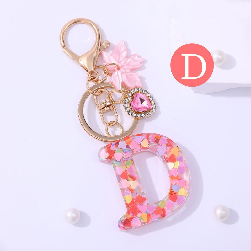 Fashion Pink A To Z Letter Keychain 26 Initials Alphabet Heart Pendant Car Keyring Backpack Hanging Decoration Couple Gift