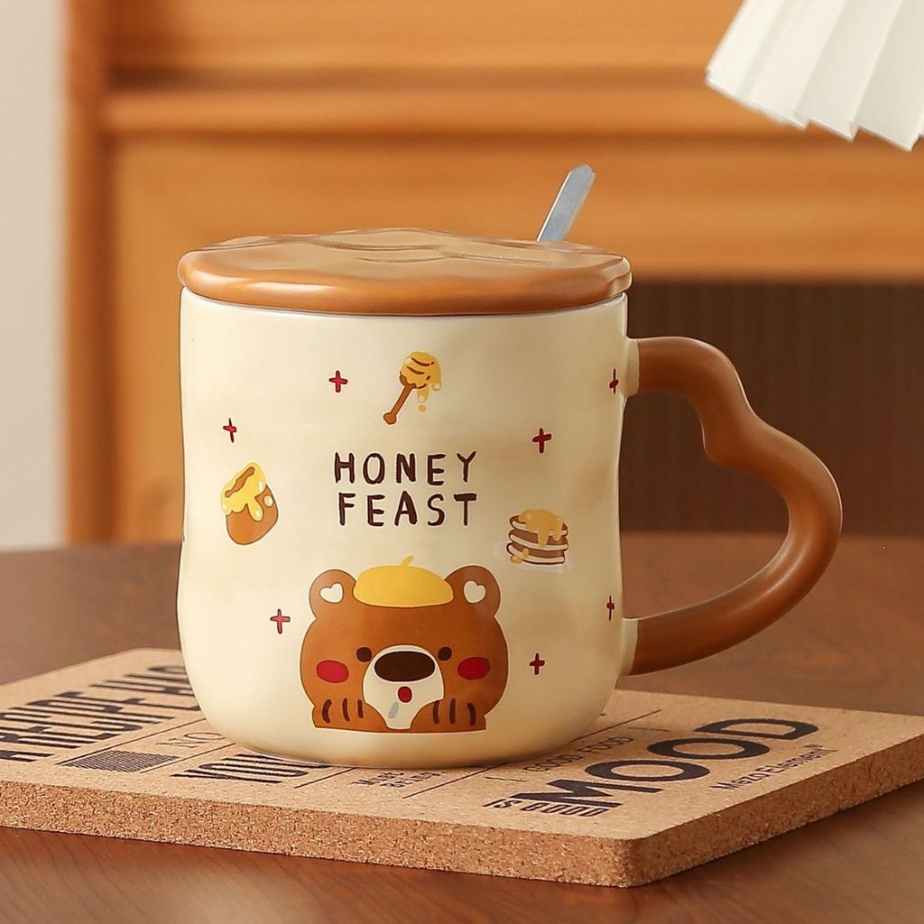 Creative and Cute Bear Mugs with LIDS Couple Cups with High Appearance Standards  Ceramic Cups Home Drinking Cups  Office Coffee Cups