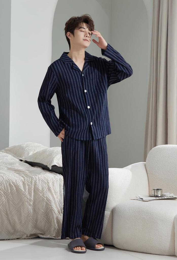 Pyjamas for Topp og Bunn Lang Front Jinbei Med Svette Rask Skånsom mot Løstsittende For XL Størrelse [Vulcanodon] Menn, Fritidsklær, Sett, Komfortabel, 100%