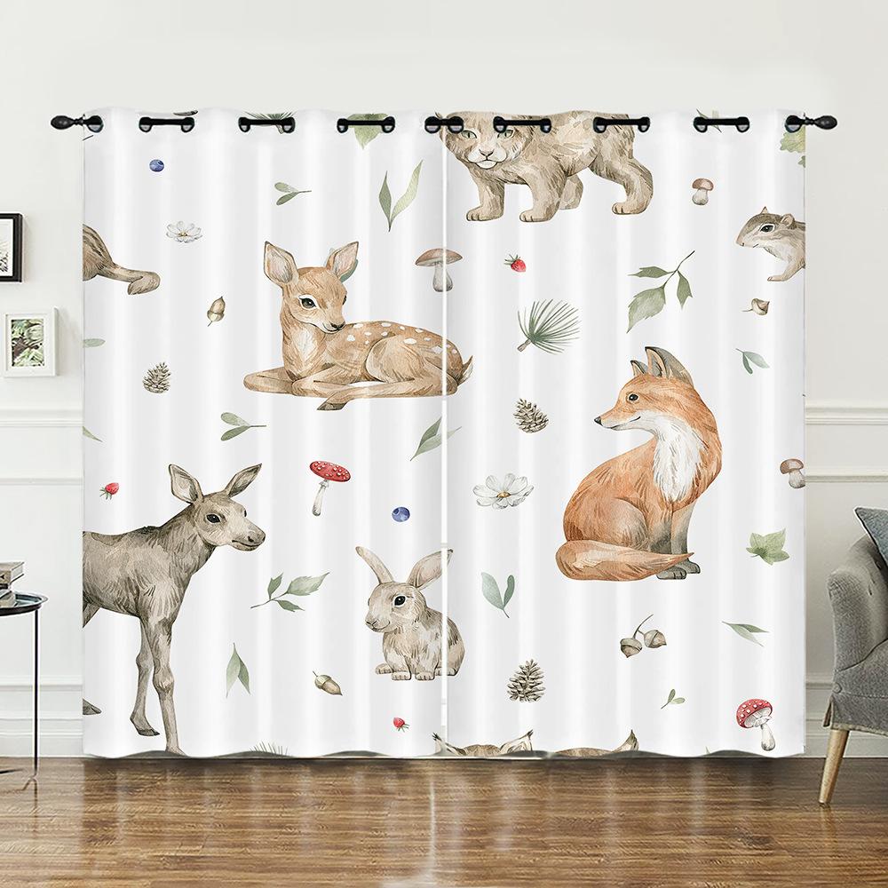 Curtain Animal Illustration Dinosaur Penguin Curtain Digital Printing Blackout Curtain No Punching