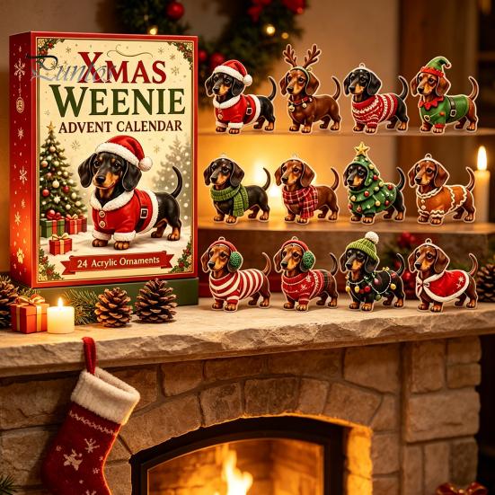 Christmas Stocking Stuffers 3D Dachshund Advent Calendar with 24 Unique Mini Dog Figures, Birthday Gifts for Children Countdown Toy Set Kids, Holiday