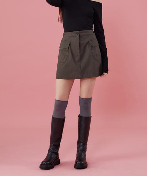 KOLEAT Women Cargo Hidden Elastic Waist Mini Skirt [Khaki]