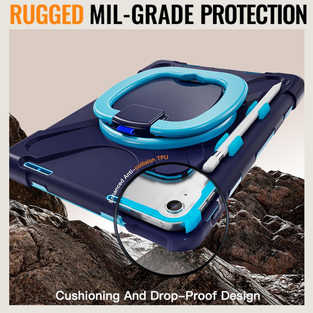 For iPad (2025) / 10.9 (2022) Case with Shoulder Strap TPU + PC + Silicone Kickstand Tablet Cover