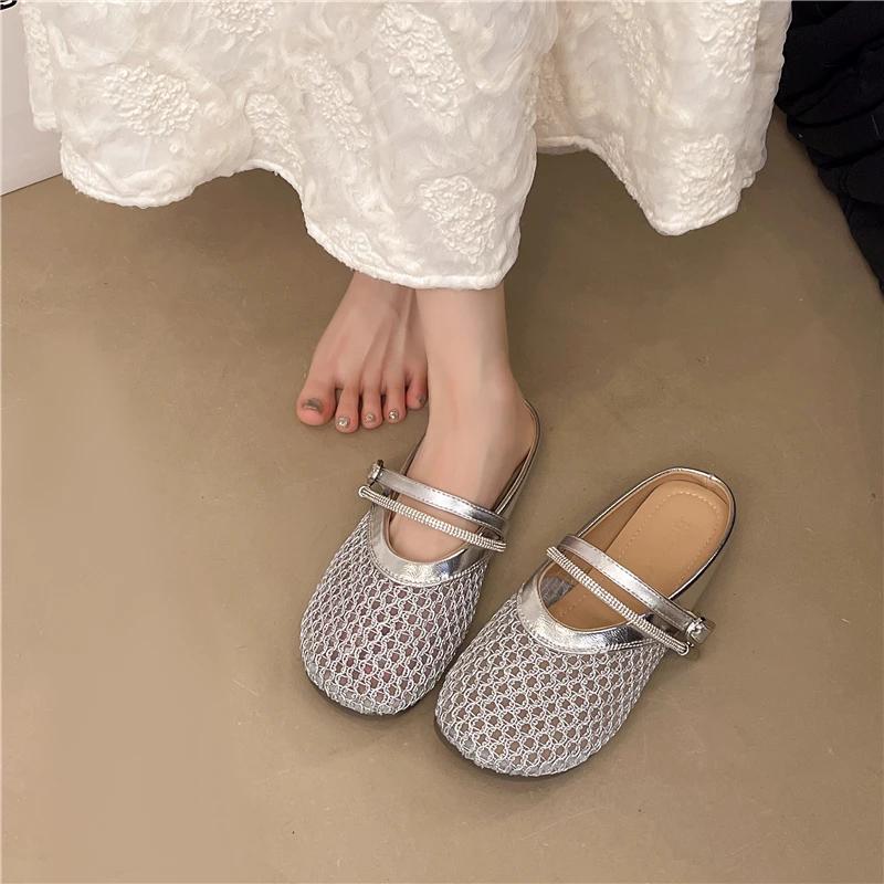 Fashion Luxury Brand Design Women's Round Toe Flats Designer Casual Trend Breathable Ballet Hollow Beach Sandals Mary Jane Shoes New